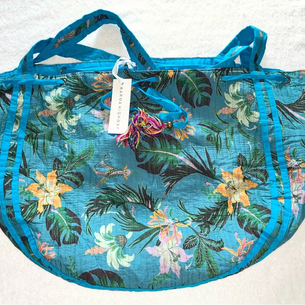Boho Large Carry All Drawstring Bag Multicolor By Karma Highway With Tassels New